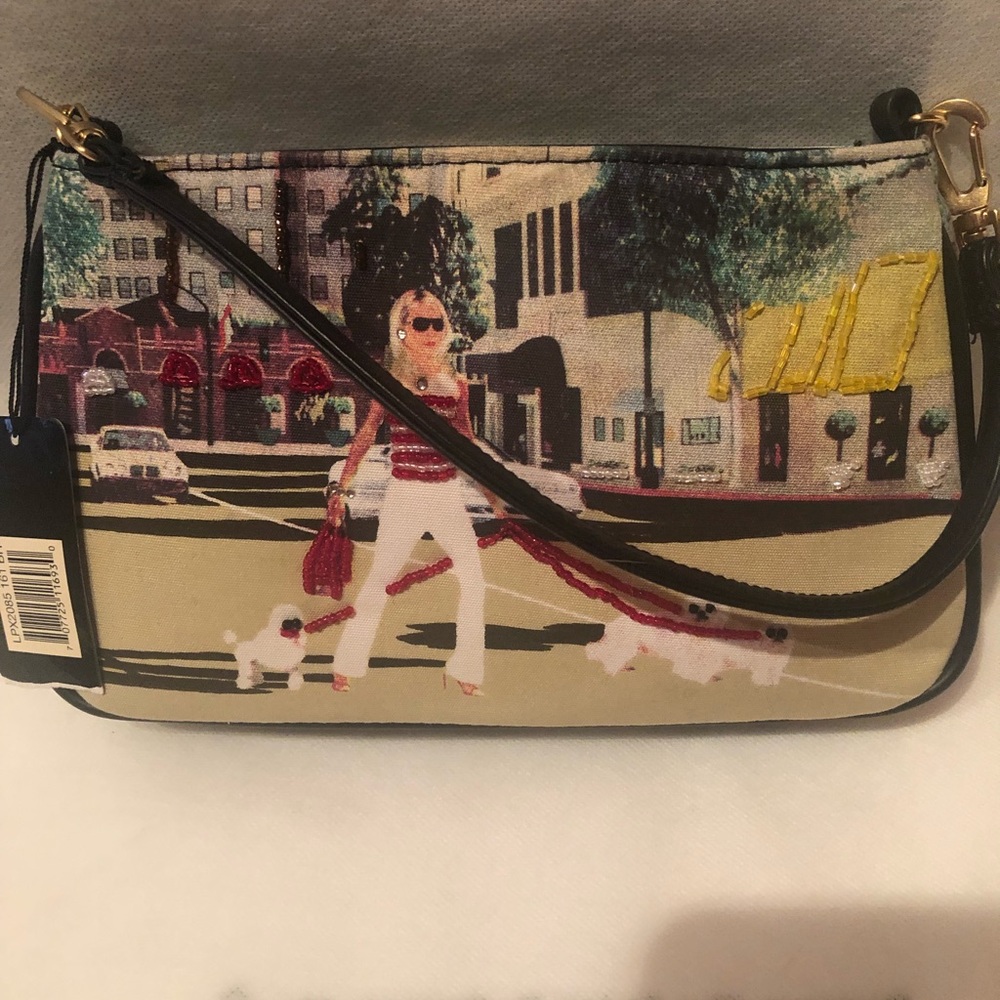 NWT paradox fun and fabulous printed canvas shoulder bag with embellishments